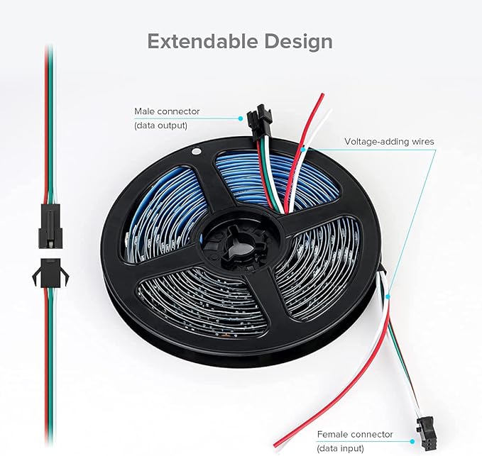 SEZO WS2812B LED Strip Light 3.3FT/1M 144LEDs/m Individually Addressable Programmable 5050SMD Digital RGB Alloy Wires Flexible Dream Color IP30 Non-Waterproof PCB White DC5V
