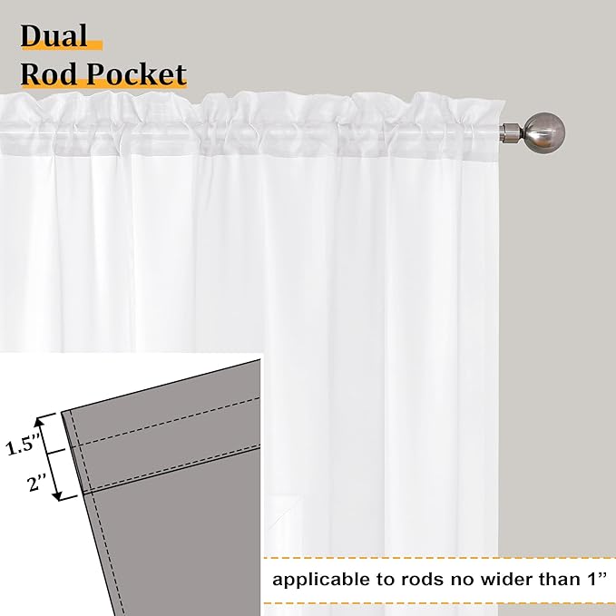 Aiyufeng 2 Pack: Basic White Sheer Curtain Drapes for Living Room 84 Inch Length 2 Panels, Light Filtering Voile Drapes for Bedroom, Patio, Sliding Door, Each 59" W x 84" L, White