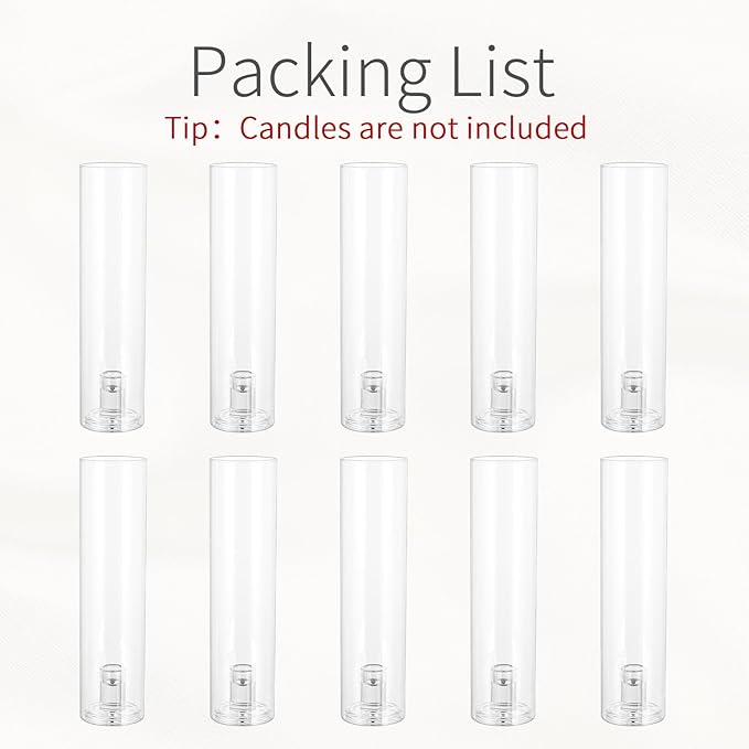 Glass Hurricane Candle Holder: 11.8" Tall Candlestick Holder Bulk with Cylinder Windproof Cover Set of 10 Clear Taper Candle Holders for Wedding Party Birthday Christmas Decor