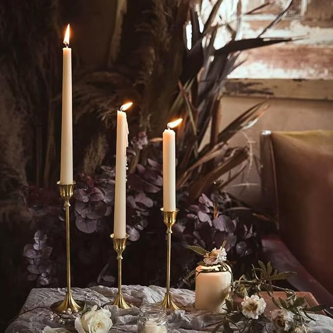 Candlestick Holders, Taper Candle Holders Set of 3, Vintage Candle Holder Decor for Table Centerpiece, Fireplace Mantel, Weddings & Housewarming (Brass Gold, 3 pcs)
