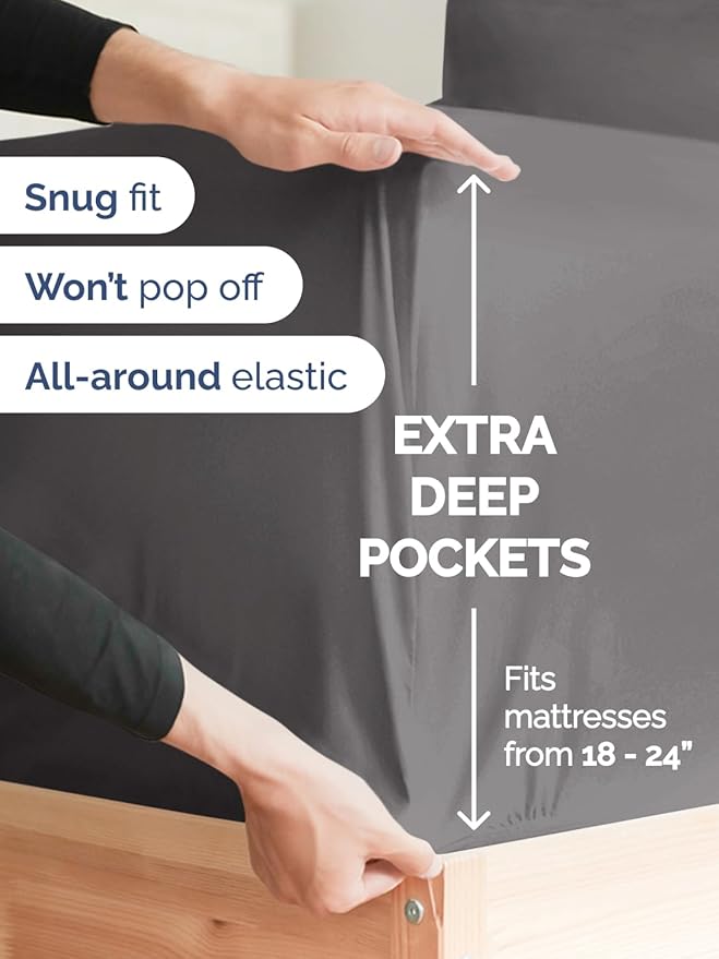 Extra Deep Queen Sheet Set - 6 Piece Breathable and Cooling Sheets - Hotel Luxury Bed Sheets Set - Easy & Secure Fit - Soft, Wrinkle Free and Comfy Sheets Set - Grey Sheet Set with Extra Deep Pockets