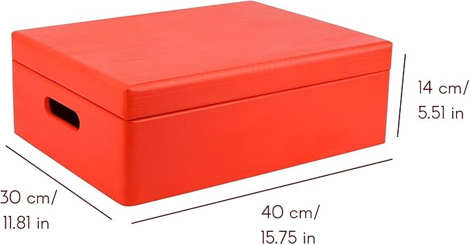 XL Red Wooden Box Storage with Hinged Lid | 15.8 x 11.8 x 5.5 inches (+-0.5) | with Handles | Gift Box Storage Document | Product NOT Intended for 15 Years OR Below