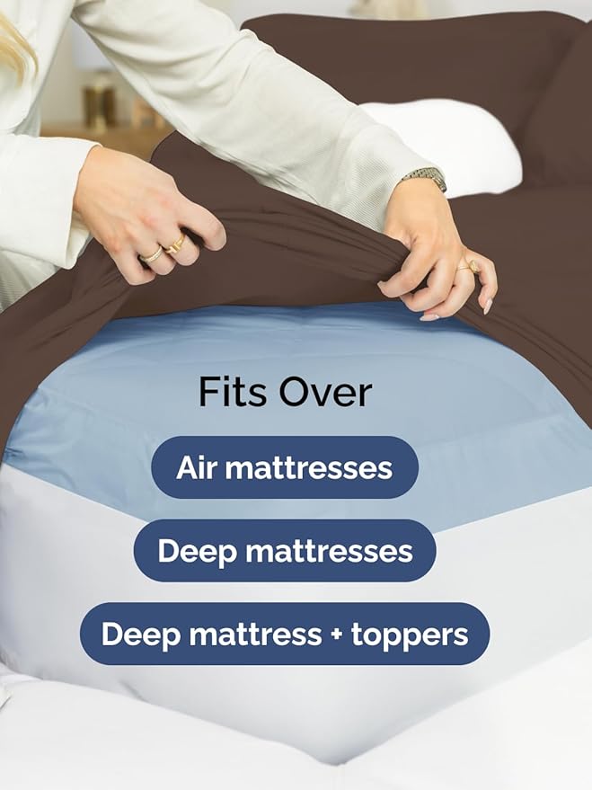Extra Deep Twin XL Sheet Set - 4 Piece Breathable & Cooling Sheets - Hotel Luxury Bed Sheets Set - Easy & Secure Fit - Soft, Wrinkle Free & Comfy Sheets Set - Brown Sheet Set with Extra Deep Pockets