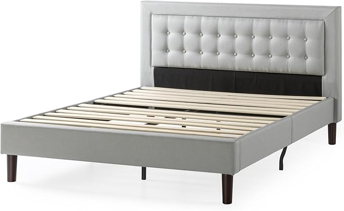ZINUS Dachelle Upholstered Platform Bed Frame, Mattress Foundation, Wood Slat Support, No Box Spring Needed, Easy Assembly, Grey Sand, King