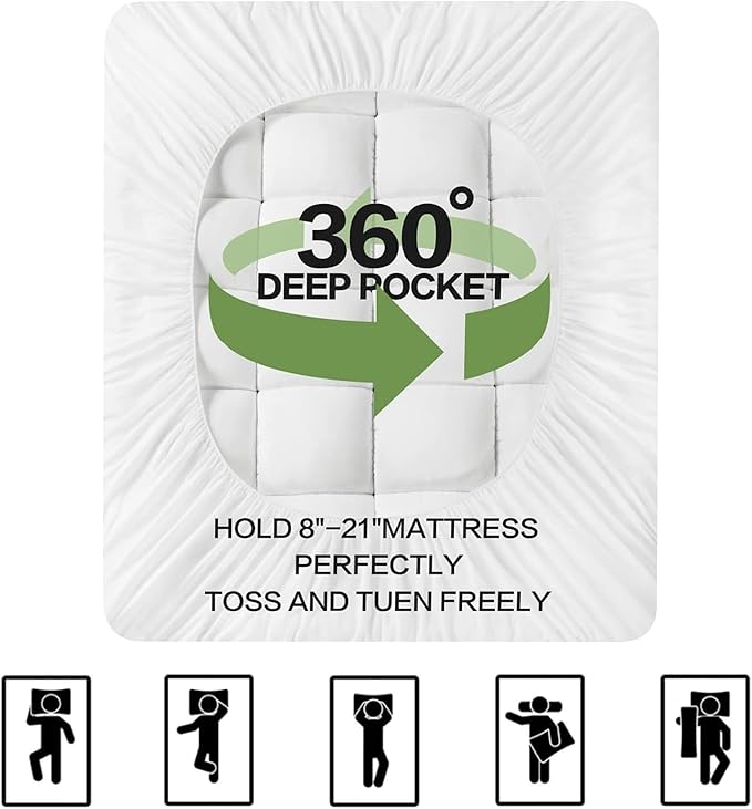 Premium Viscose Made from Bamboo Twin Size Mattress Topper for Back Pain, 1200 GSM Quilted Fitted Extra Thick Mattress Pad,Pillow Top Mattress Cover with Deep Pocket Up to 21 Inches（39 * 75inch）