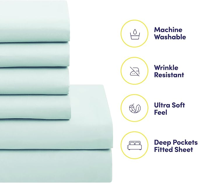 Sweet Home Collection 5 Piece Comforter Set Bag Solid Color All Season Soft Down Alternative Blanket & Luxurious Microfiber Bed Sheets, Aqua, Twin XL