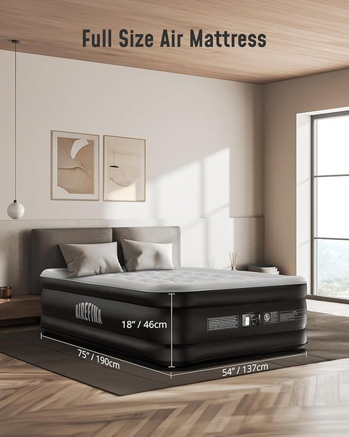 Airefina Air Mattress Full with Built in Pump, 18" Comfort Blow Up Mattress Quick Inflation/Deflation, Inflatable Mattress with Carrying Bag Portable for Guest Home Full Size Colchones Inflables