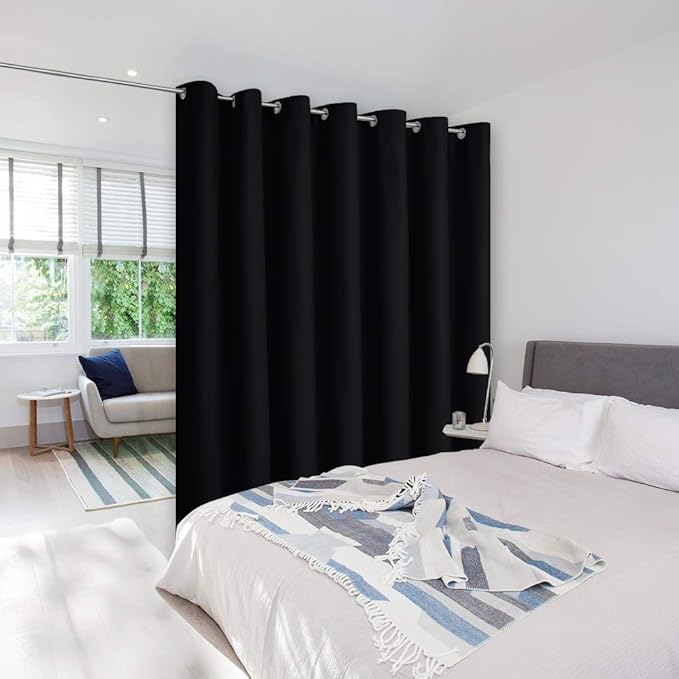 NICETOWN Room Separating Divider, Room Divider Curtain Screen Partition, Function Thermal Blackout Patio Door Panel, Sliding Door Insulated Curtain for Patio, Black, 8.3ft Wide x 10ft Long