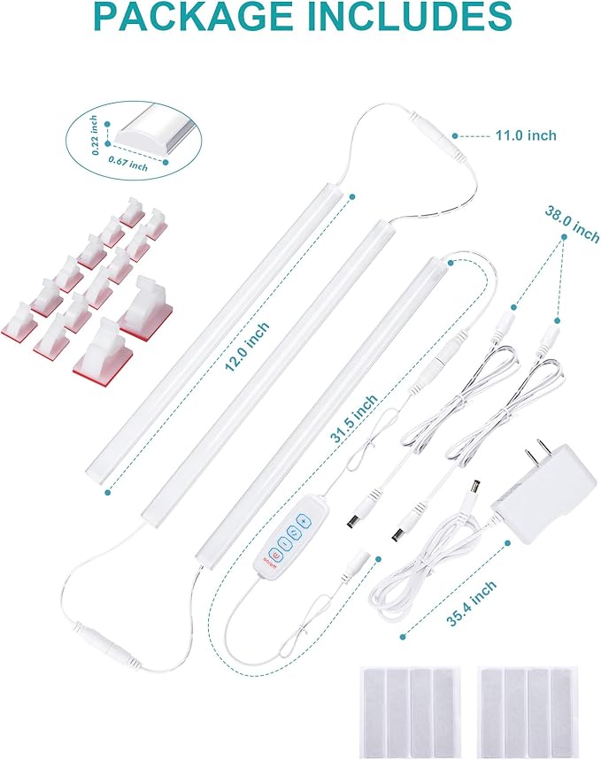JUSJUBR Under Cabinet Lighting Plug in, 3 Pcs 12 Inch 3 Color Temperature Under Counter Lights for Kitchen, Dimmable Led Under Cabinet Lights with Memory Function for Closet, Desk