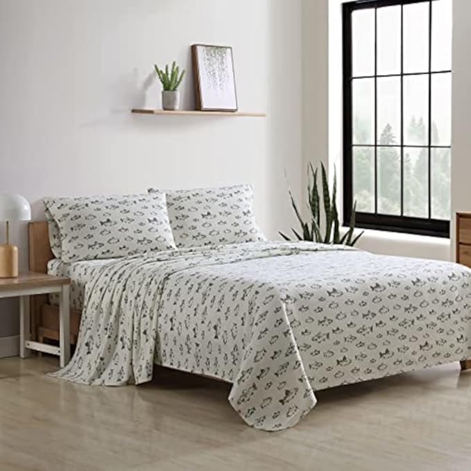 Eddie Bauer - Full Sheets, Cotton Flannel Bedding Set, Brushed For Extra Softness, Cozy Home Decor (School of Fish, Full)