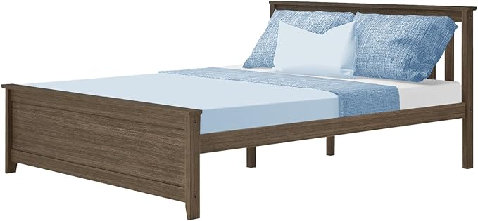 Max & Lily Queen Bed Frame with Slatted Headboard, Solid Wood Platform Bed for Kids, No Box Spring Needed, Easy Assembly, Clay