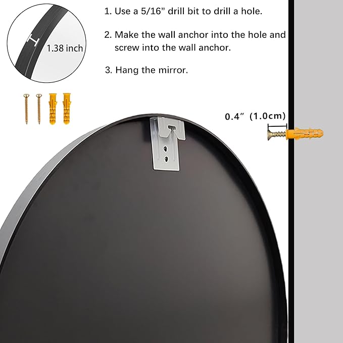 Small Round Mirror, 16 inch Round Mirror, Round Black Mirror, Metal Frame Circle Mirrors for Bathroom, Bedroom, Vanity, Wall Decor.