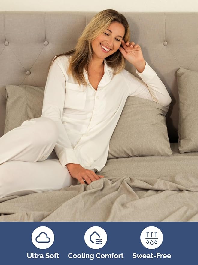 Extra Deep Cal King Sheet Set - 6 Piece Breathable & Cooling Sheets - Hotel Luxury Bed Sheets Set - Easy Fit - Soft, Wrinkle Free & Comfy Sheets Set - Heathered Beige Sheet Set w/Extra Deep Pockets