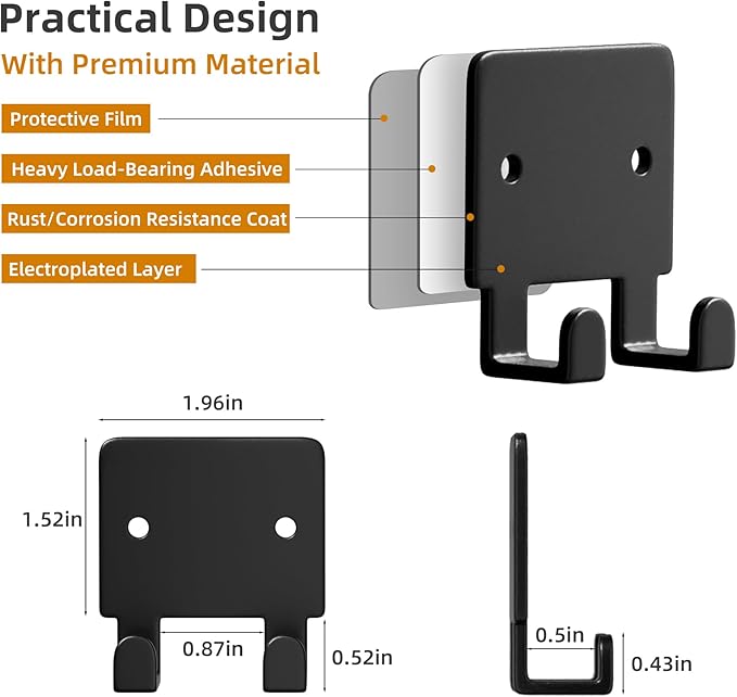 GTK 4 Pack Key Holder for Wall, Razor Holder Wall Mounted, Hat Rack, Self Adhesive Hooks, Shower Hooks, Towel Hooks(Black)