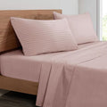 Mejoroom Striped King Size Bed Sheet Set - Hotel Luxury 1800 Bedding Sheets & Pillowcases - 16" Deep Pocket Fitted Sheet, Soft, Breathable, Wrinkle & Fade Resistant - 4 Piece(02-Dusty Pink)