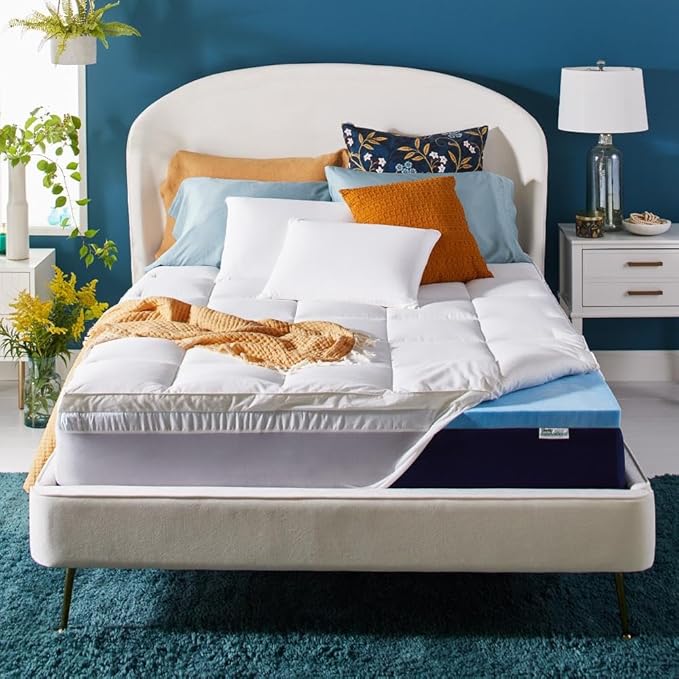 Sleep Innovations Dual Layer 4 Inch Memory Foam Mattress Topper, Full Size, Medium Support, 2 Inch Cooling Gel Memory Foam Plus 2 Inch Pillow Top Cover