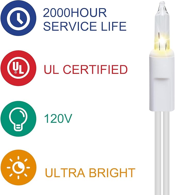 LIDORE Super Bright Clear Mini Christmas Tree String Lights, Gift for Decoration, 21.45FT 100 Count Bulbs with White Cord, UL Listed Indoor Outdoor Lighting for Holiday (White Cable, 2-Pack)