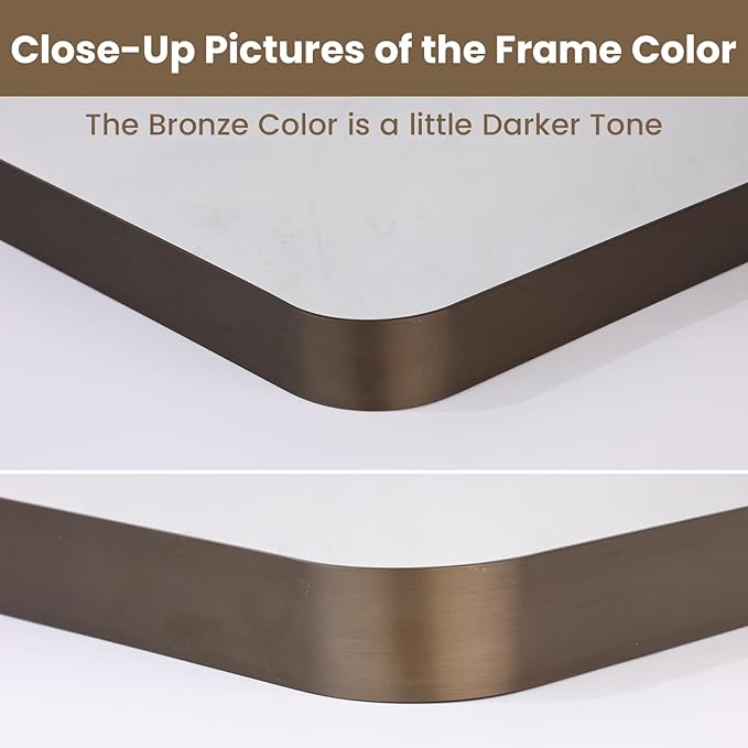 LOAAO 60”X36” Bronze Bathroom Mirrors for Vanity, Rounded Rectangle Brushed Bronze Metal Frame Mirror, Anti-Rust, Tempered Glass, Hangs Horizontally or Vertically