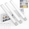 Under Cabinet Lighting 12 Inches Rechargeable Motion Sensor Light Indoor, 3 Color Dimmable Closet Light Battery Operated, USB Stick on LED Magnetic Under Counter Lights for Kitchen Stair, 3Packs