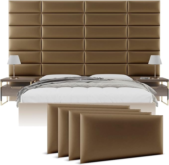 Vänt Upholstered Wall Panels - King/Cal King Size Wall Mounted Headboards - Metallic Gold - Twin/King - Set of 4 Panels (Each Individual Panel 39"x11.5")
