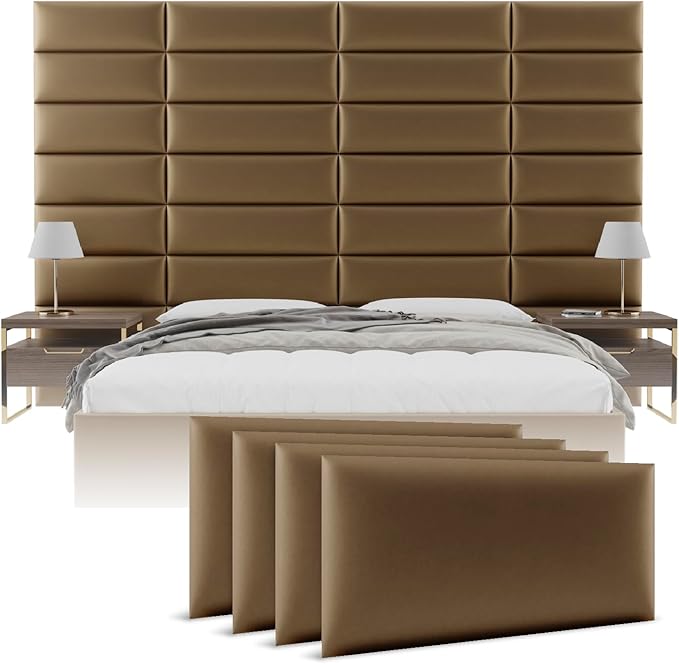 Vänt Upholstered Wall Panels - Queen/Full Size Wall Mounted Headboards - Metallic Gold - Set of 4 Panels (Each Individual Panel 30"x11.5")