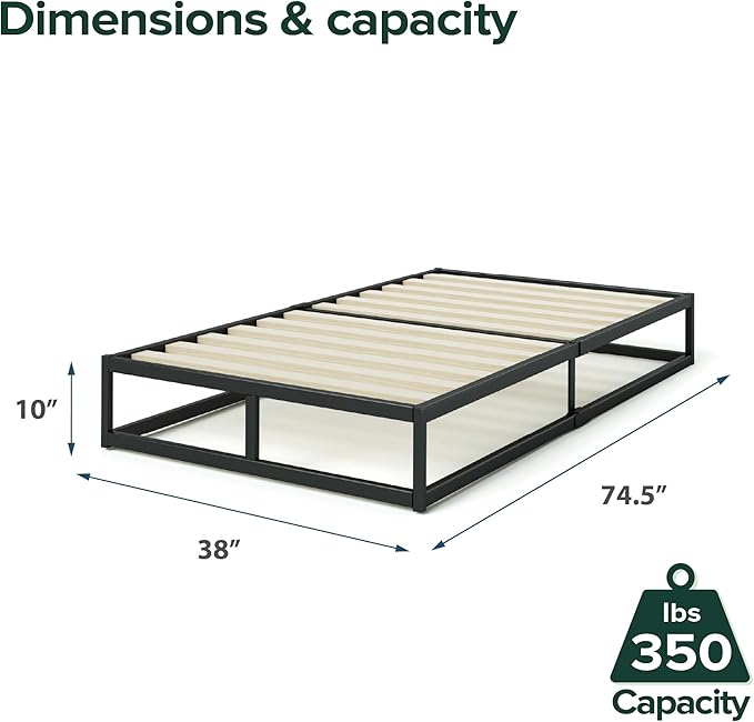 Zinus Joseph 10 Inch Platform Bed Frame, Wood Slat Support, No Box Spring Needed, Eco Friendly WonderBox(TM) Packaging, Easy Assembly, Black, Twin