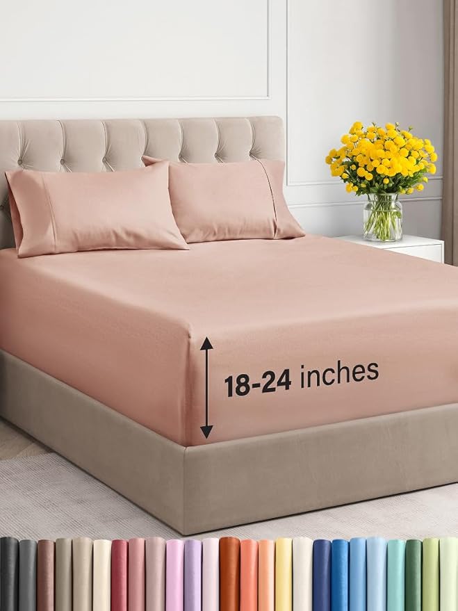 Extra Deep Twin XL Sheet Set - 4 Piece Breathable & Cooling Sheets - Hotel Luxury Bed Sheets Set - Easy & Secure Fit - Soft, Wrinkle Free & Comfy Sheets Set - Mauve Sheet Set with Extra Deep Pockets