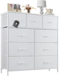 Sweetcrispy 9 Drawer Fabric Dresser Tall Chest Storage Organizer Tower with Cabinet Metal Frame and Wood Top Lightweight Nursery Closet Furniture for Bedroom,Cream White