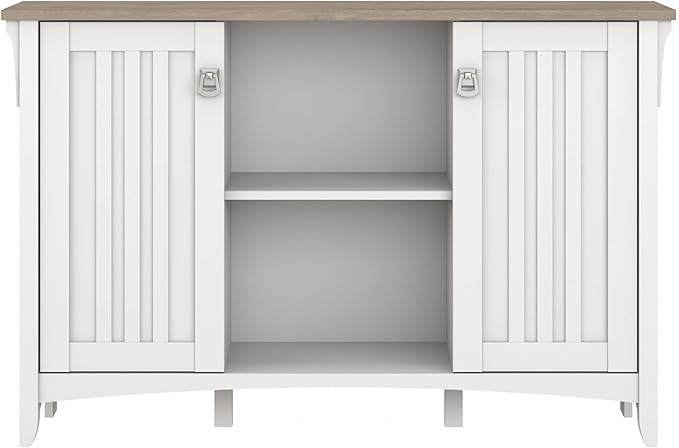 Bush Furniture Salinas Accent Storage Cabinet with Doors in Pure White and Shiplap Gray