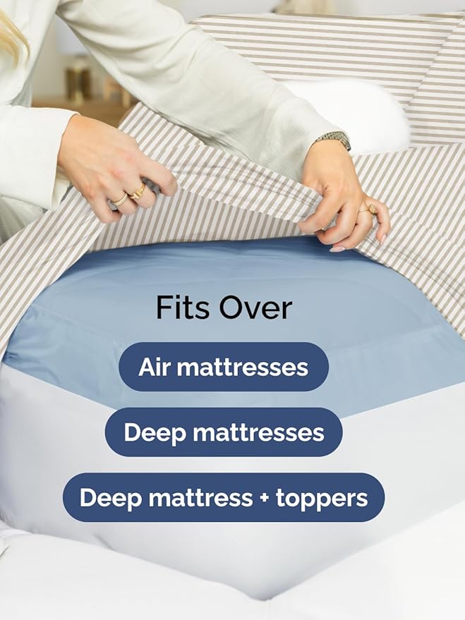 Extra Deep Twin XL Sheet Set - 4 Piece Breathable & Cooling Sheets - Hotel Luxury Bed Sheets Set - Easy Fit - Soft, Wrinkle Free & Comfy Sheets Set - Beige Striped Sheet Set with Extra Deep Pockets