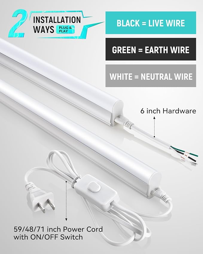 (8 Pack) Upgraded 4FT T5 LED Integrated Fixture, 6500K,20W,2300LM(Super Bright White) Linkable LED Shop Light,Garage Ceiling and Cabinet Light,Strip Light,Corded Electric with ON/Off Switch