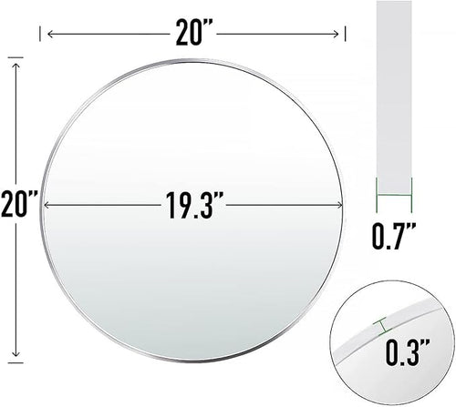 20" Round Mirror Circle Wall Mounted Hanging or Against Wall Metal Frame Dressing Make-up Mirrors for Entryway Bedroom Bathroom Living Room 20 inch Silver