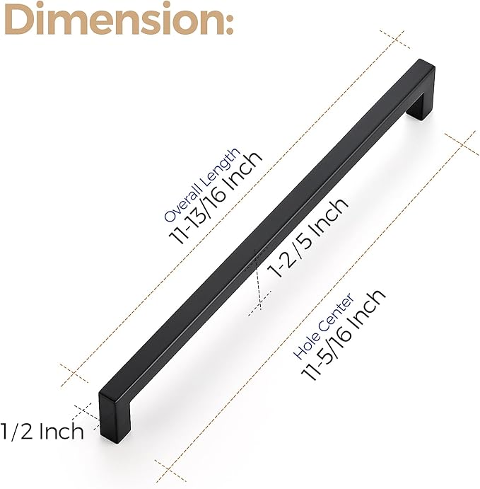 Ravinte 3 Pack 11-5/16 Inch Square Cabinet Handles - Matte Black Pulls for Kitchen Drawers and Cabinets - Hardware Handles