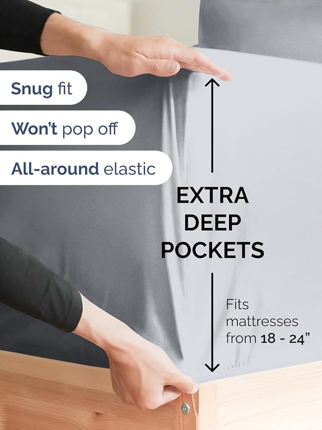 Extra Deep Split King Sheet Set - 7 Piece Breathable & Cooling Sheets - Hotel Luxury Bed Sheets Set - Easy Fit - Soft, Wrinkle Free & Comfy Sheets Set - Steel Blue Sheet Set with Extra Deep Pockets
