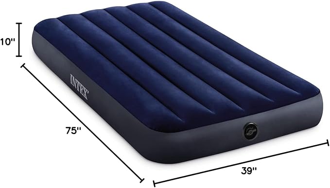 Intex 64757E Dura-Beam Standard Downy Air Mattress: Fiber-Tech - Twin Size - 10in Bed Height - 300lb Weight Capacity - Pump Sold Separately