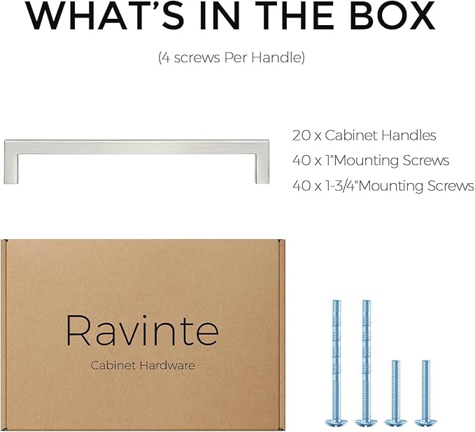 Ravinte 20 Pack Solid 6-1/4 Inch Center to Center Slim Square Bar Drawer Handles - Cabinet Hardware Brushed Nickel Pulls for Kitchen and Drawers