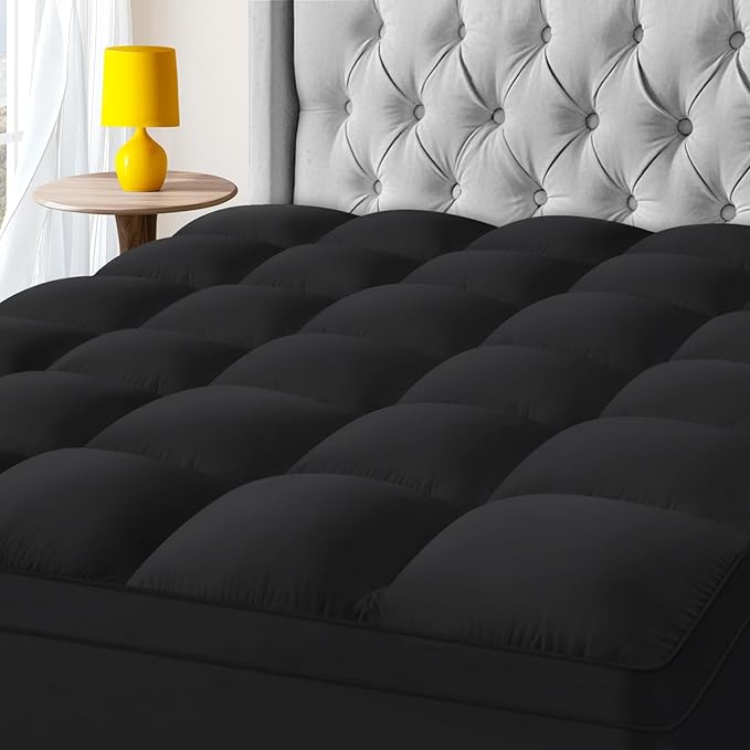 Queen Mattress Topper, Extra Thick Mattress Pad Cover for Deep Sleep,3D+7D Snow Down Alternative Fill Overfilled Plush Pillow Top Mattress with 8-23 Inch Deep Pocket-Black