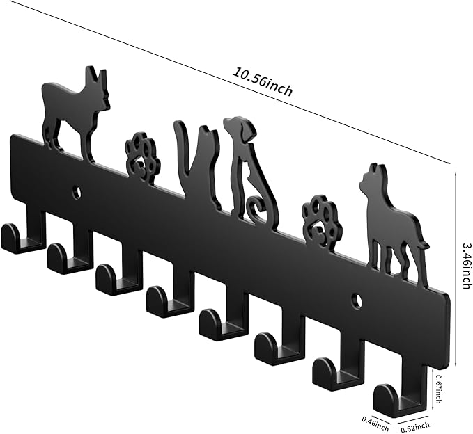 GTK Key Hooks with 8 Hooks Wall Mounted, Key Holder for Wall Decor, Dog Key Holder for Entryway, Self Adhesive Cat Key Rack for Living Room