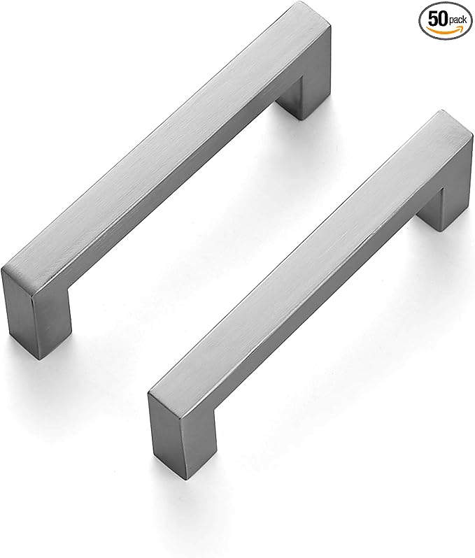 Ravinte 50 Pack 3-3/4 Inch Square Cabinet Handles Satin Nickel Pulls Brushed Nickel Drawer Pulls Kitchen Cupboard Hardware for Cabinets Cupboard Drawer Handles