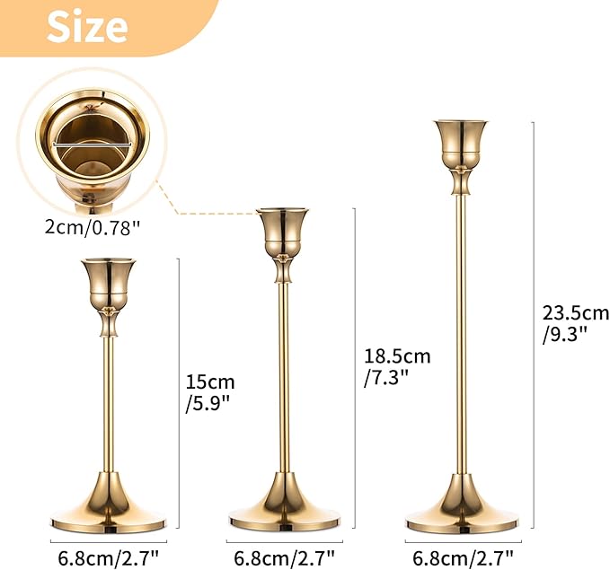 Nuptio Candlestick Holders Taper Candle Holder 10 Sets(30 Pcs) Gold Candle Sticks Holder Metal Candle Holders for Tapered Candles Table Centerpiece for Wedding Candlelight Dinner Birthday Decor