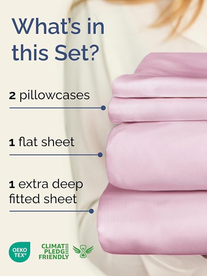 Extra Deep Twin Sheet Set - 4 Piece Breathable & Cooling Sheets - Hotel Luxury Bed Sheets Set - Easy & Secure Fit - Soft, Wrinkle Free & Comfy Sheets Set - Light Pink Sheet Set with Extra Deep Pockets