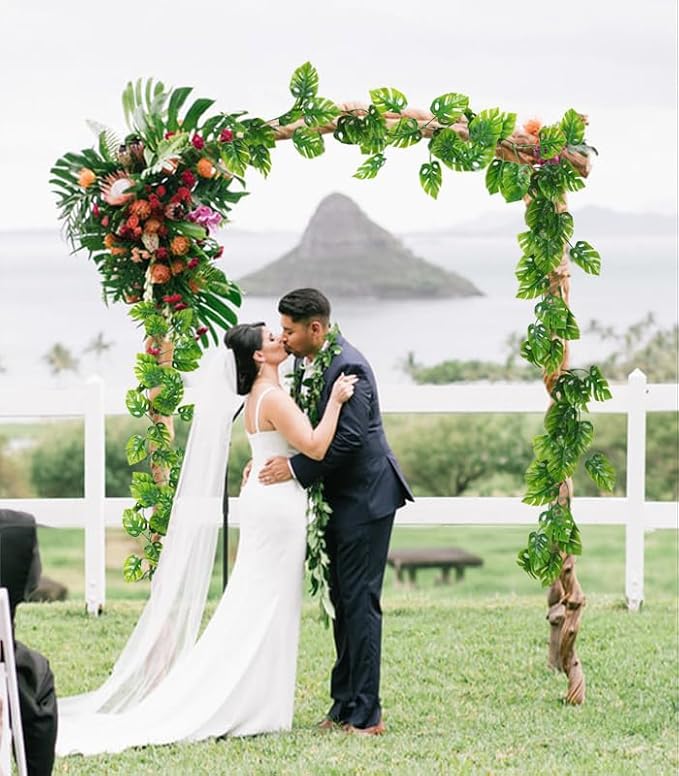 RECUTMS Artificial Monstera Leaves Vines 2Pcs 5.9Ft Fake Tropical Large Palm Leaf Greenery Garland UV Resistant Faux Ivy Rattan for Indoor Outdoor Home Garden Hawaiian Jungle Luau Party Spring Décor