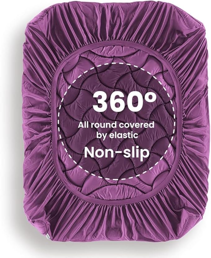 SLEEP ZONE Cooling Mattress Topper Twin XL for College Dorm, Premium Zoned Quilted Mattress Pad, Fitted Mattress Protector Cover Washable, Deep Pocket 8-21 inch, Purple, Twin XL