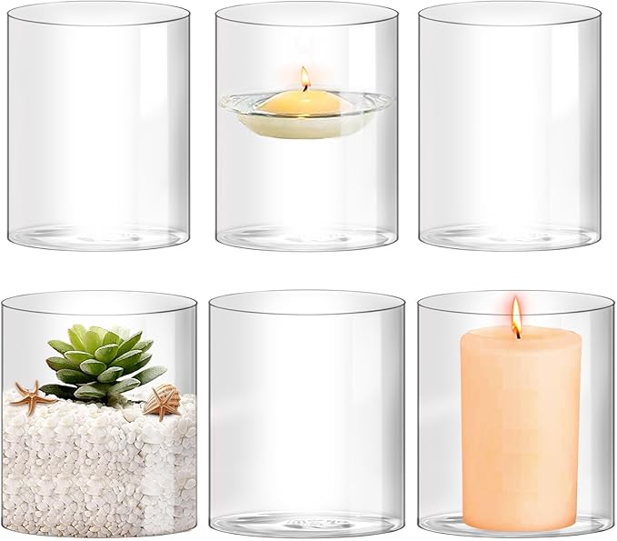 Hurricane Candle Holder,Open Ended Glass Candleholder Multiple Size Choices,Clear Cylinder Glass Candle Holder for Wedding Centerpieces, Home Decor(3pcs:4x4", 3pcs: 4x3.5")