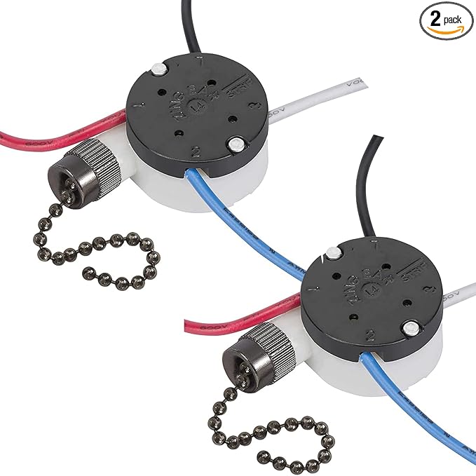 2PS Ceiling Fan Switch Zing Ear ZE-208s E89885 3 Speed 4 Wire Pull Chain Switch Fan Light Switch Replacement Part With 4 Pre-Installed Wires(Black Chain)