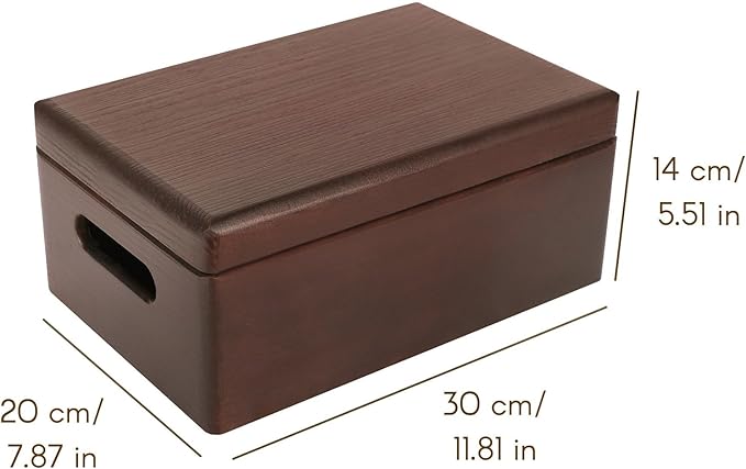 Large Brown Wooden Box Storage with Hinged Lid | 11.8 x 7.87 x 5.51 inches (+-0.5) | with Handles | Gift Box Kitchen Storage | Product NOT Intended for 15 Years OR Below