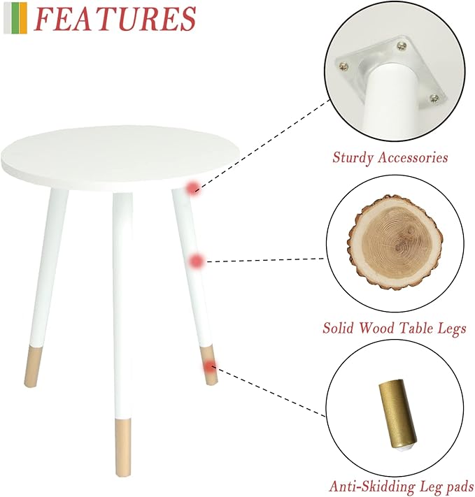AWASEN Round Side Table, Small End Table Nightstand Accent Table for Living Room Bedroom Office Small Spaces, 16''D x 19.5''H (White & Gold)