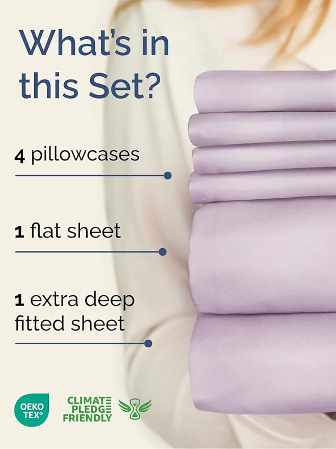 Extra Deep Cal King Sheet Set - 6 Piece Breathable & Cooling Sheets - Hotel Luxury Bed Sheets Set - Easy Fit - Soft, Wrinkle Free & Comfy Sheets Set - Light Lavender Sheet Set w/Extra Deep Pockets