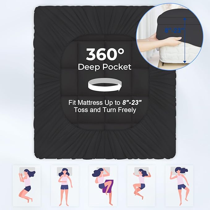 Queen Mattress Topper, Extra Thick Mattress Pad Cover for Deep Sleep,3D+7D Snow Down Alternative Fill Overfilled Plush Pillow Top Mattress with 8-23 Inch Deep Pocket-Black