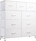 WLIVE 9-Drawer Dresser, Fabric Storage Tower for Bedroom, Hallway, Closet, Tall Chest Organizer Unit for Bedroom with Fabric Bins, Steel Frame, Wood Top, Easy Pull Handle, White